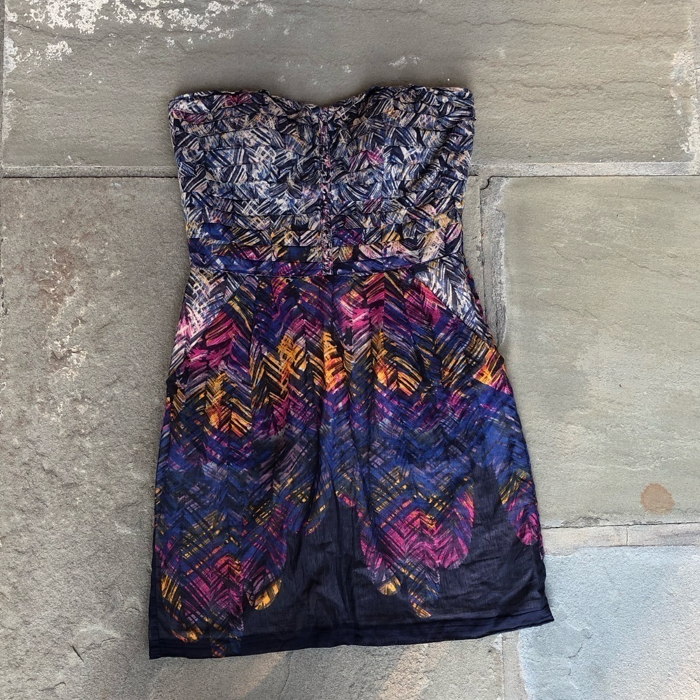 Charlie Jade purple blue pink feather dress S